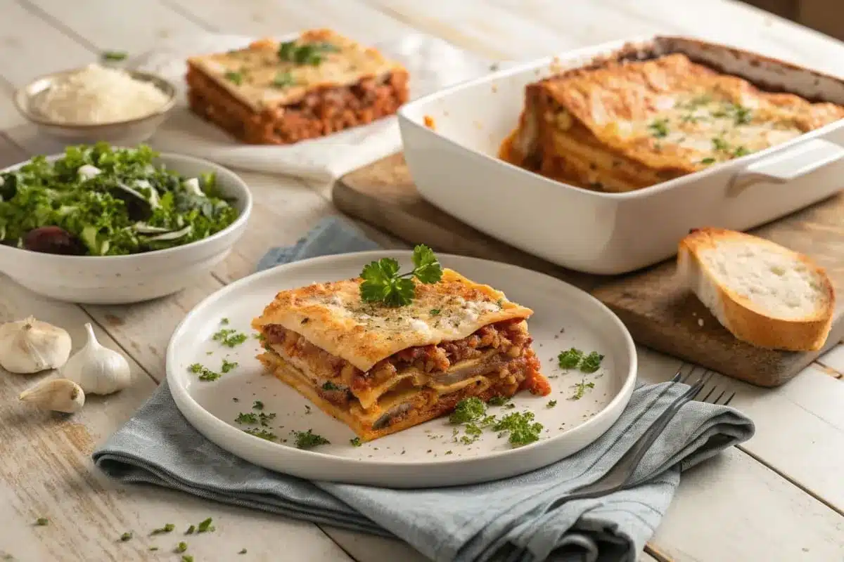 A golden-brown baked lasagna with perfectly layered Barilla pasta sheets, rich meat sauce, creamy ricotta, and melted mozzarella cheese.