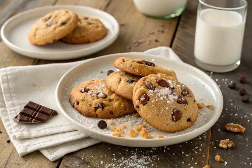 A bowl of edible cookie dough made without brown sugar, featuring chocolate chips and served with a spoon on a wooden table.