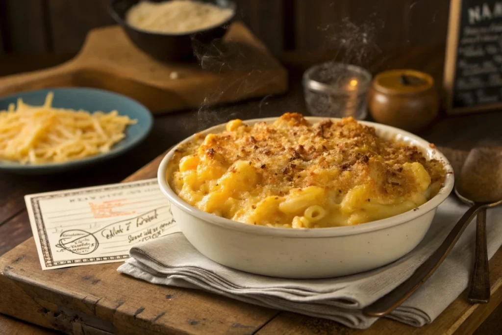 A bowl of creamy mac and cheese topped with fresh parsley, showcasing Tini's Mac and Cheese recipe.