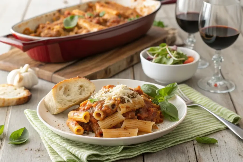 What can you substitute for ricotta cheese in ziti shown in a delicious dish.